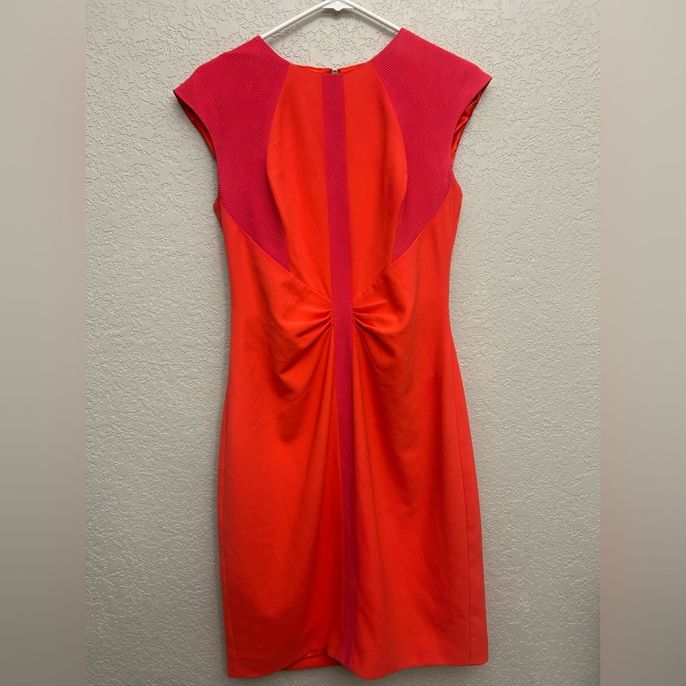 $295 Ted Baker dress Size 4 Orange Coral Mesh Panel *Tag Not Included